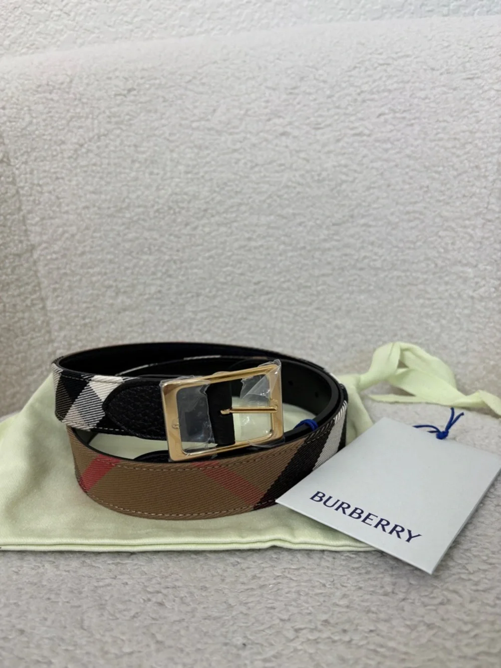 Burberry Classic Check Leather Belt in Beige/Black NEW 75cm